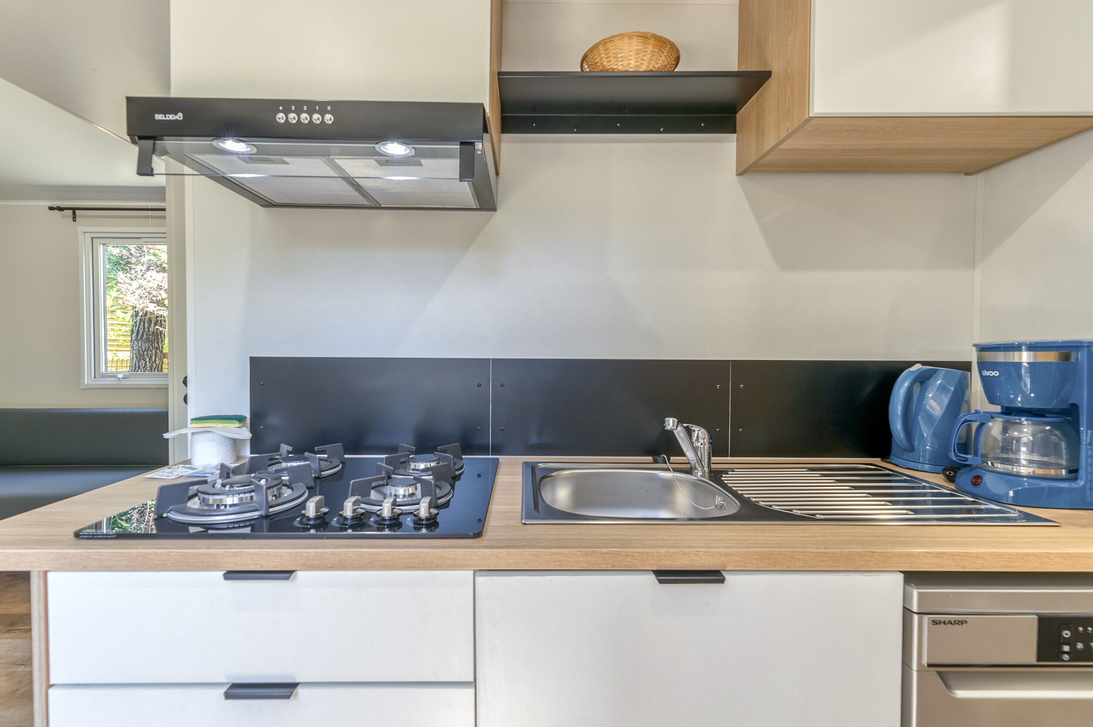 Réfrigérateur, micro-ondes, plaque de cuisson, lave-vaisselle