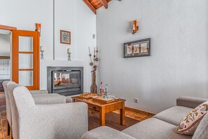 TV, fireplace - Apartment 'Casa Da Charneca - Suite Standard' with Shared Pool, Wi-Fi and Air Conditioning (Carvalhal)