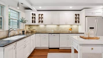 Fridge, microwave, dishwasher, coffee/tea maker