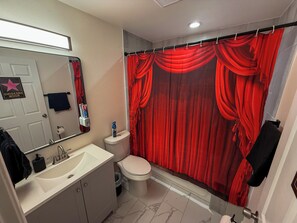 Hair dryer, soap, toilet paper