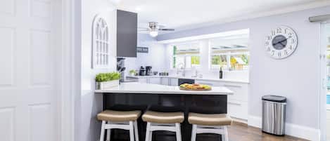 Fridge, microwave, oven, dishwasher