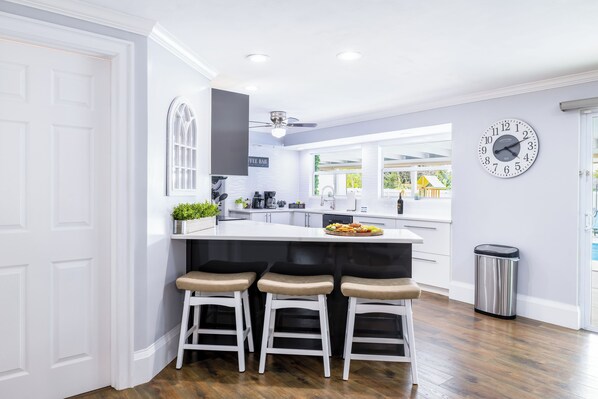 Fridge, microwave, oven, dishwasher