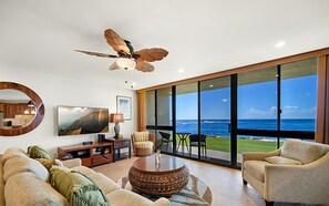 Living area - Kuhio Shores Unit 114 Oceanfront 2 Bedroom 2 Bath (Poipu)