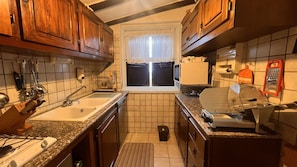 Frigorífico, microondas, horno y placa de cocina