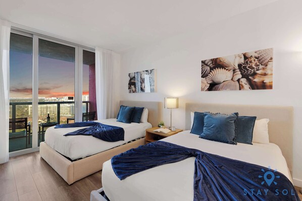 2 bedrooms, desk, iron/ironing board, travel crib