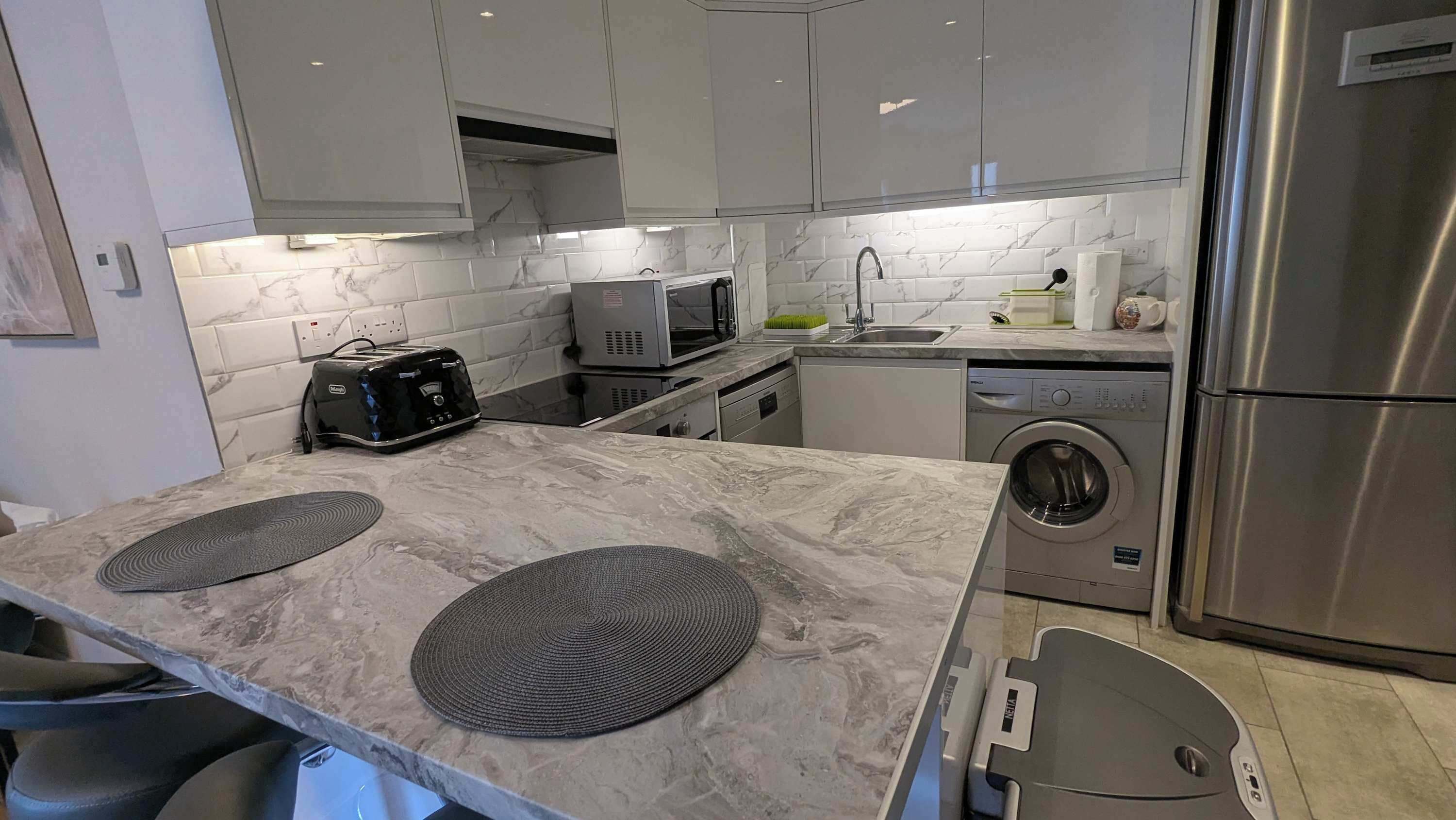 Fridge, microwave, oven, dishwasher