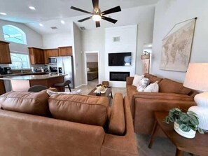 TV, fireplace, offices