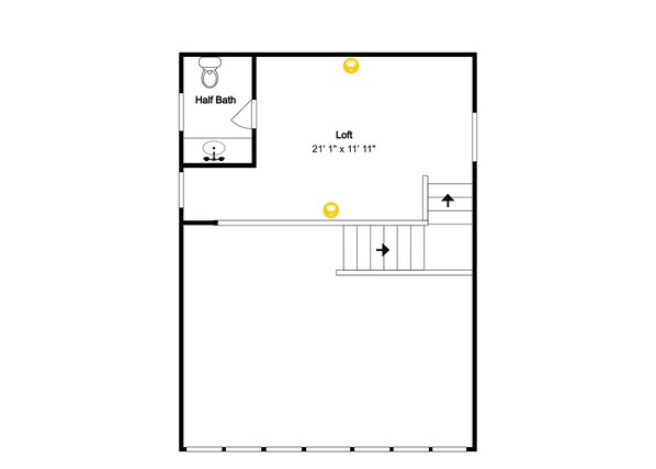 Plano de planta de un loft con baño de aseo, con dimensiones de 6,4 metros por 3,6 metros.