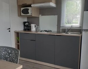 Fridge, microwave, stovetop