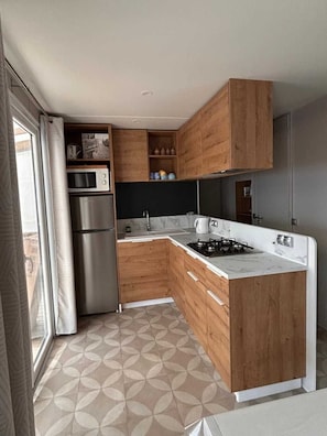 Fridge, stovetop, dishwasher, toaster