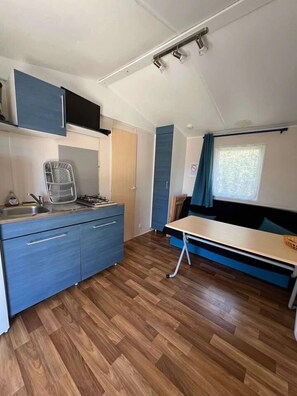 Fridge, microwave, stovetop