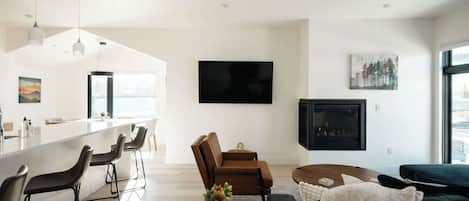 TV, fireplace