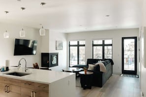 TV, fireplace