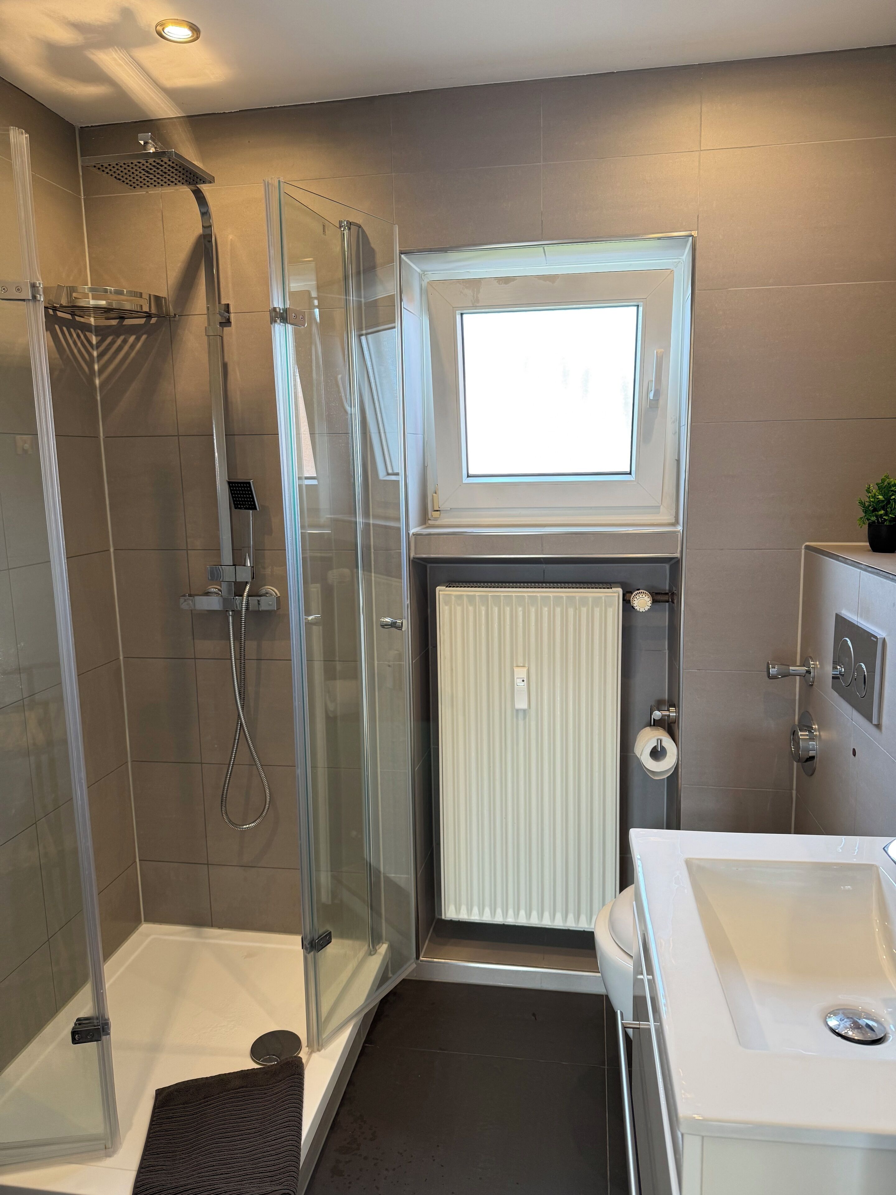 Dusche, Haartrockner, Handtücher, Seife