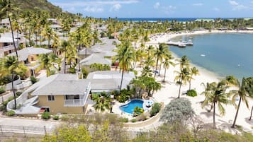 On the beach, sun loungers, beach towels