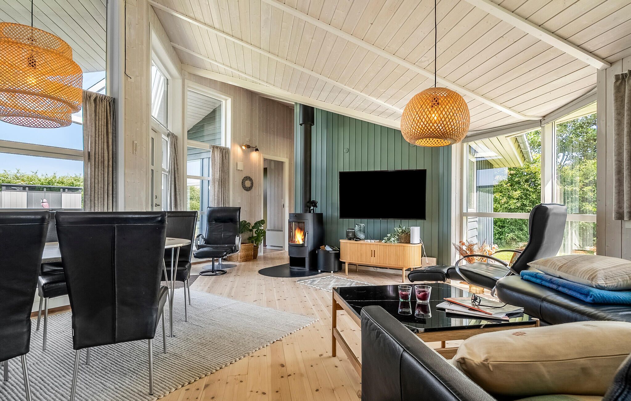 Smart TV, fireplace, foosball