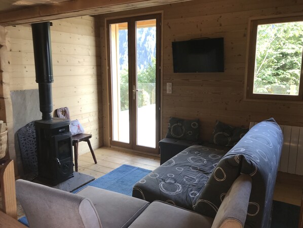 Smart TV, fireplace, DVD player