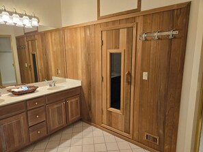 Shower, towels, soap, toilet paper