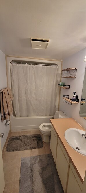 Sèche-cheveux, serviettes fournies, savon, papier toilette