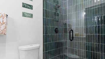 Hair dryer, bidet, towels, soap