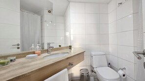Hair dryer, towels, soap