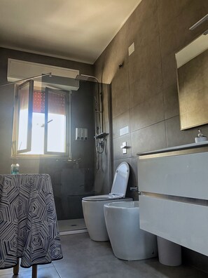 Dusche, Haartrockner, Bidet, Handtücher