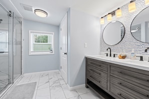 Shower, towels, toilet paper