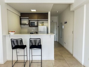 Fridge, microwave, oven, electric kettle