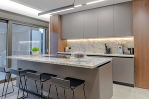 Fridge, microwave, oven, stovetop - Casadi Luxury Villa - a brand-new luxury property in the exclusive area of Ialysos, Rhodes. (Ialisos)