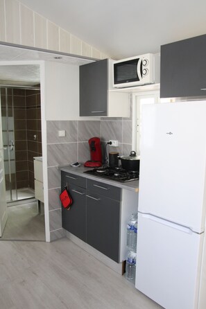 Kühlschrank, Mikrowelle, Herdplatte, Geschirrspüler