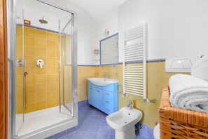 Ducha, secador de pelo, bidé y toallas