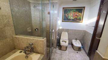 Superior Room | Bathroom | Hair dryer, slippers, towels, soap