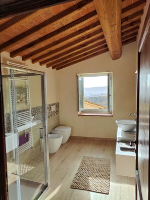 Dusche, Haartrockner, Bidet, Handtücher