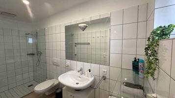 Dusche, Haartrockner, Handtücher, Seife