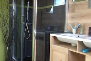 Shower, hair dryer, soap