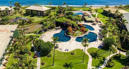 Ocean View Lanai at Beachfront Resort . AC. King Bed, Spa & Pool