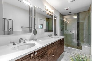 Shower, towels, soap, shampoo