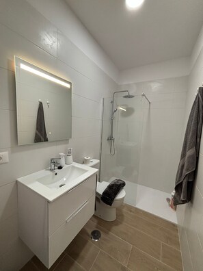 Sèche-cheveux, serviettes fournies, savon, papier toilette