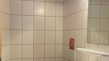 Dusche, Haartrockner, HandtĂŒcher, Toilettenpapier