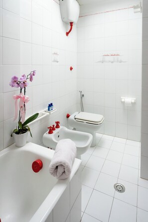 Free toiletries, hair dryer, bidet, towels