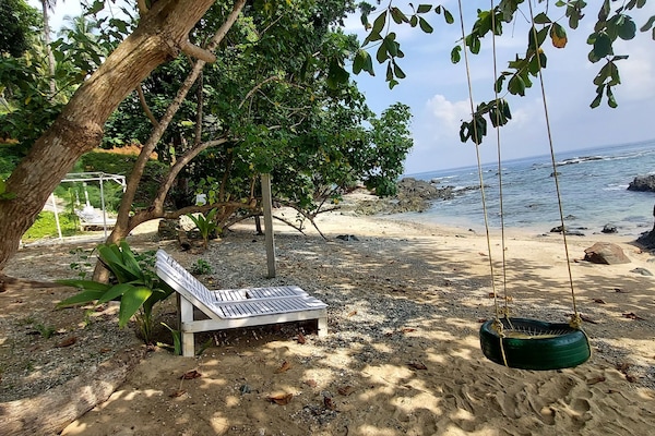 Private beach, white sand, sun loungers, beach massages