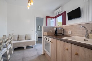 Fridge, oven, stovetop, electric kettle