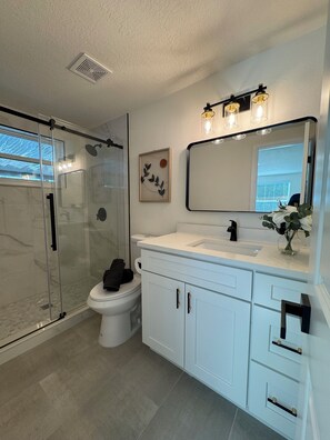 Dusche, Haartrockner, Bidet, Handtücher