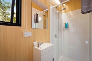 Ducha, secador de pelo y toallas