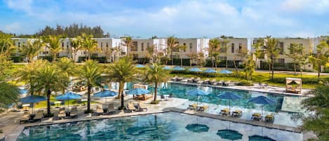 2 outdoor pools, pool umbrellas, sun loungers