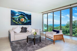 Design Condo, 3 Bedrooms, Sea View | Living area | Flat-screen TV - SeaView 3BR Apartment 812 in BluePoint  (Patong)