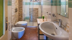 Ducha, secador de pelo, bidé y toallas