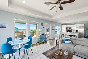 TV, fireplace, books