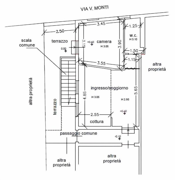 A floor plan of a building with labeled sections such as 'camera', 'cobbia', and 'ingresso/soggiorno'. - Casa Rita (Imperia)