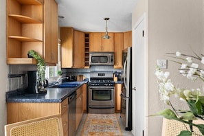 Fridge, microwave, oven, dishwasher